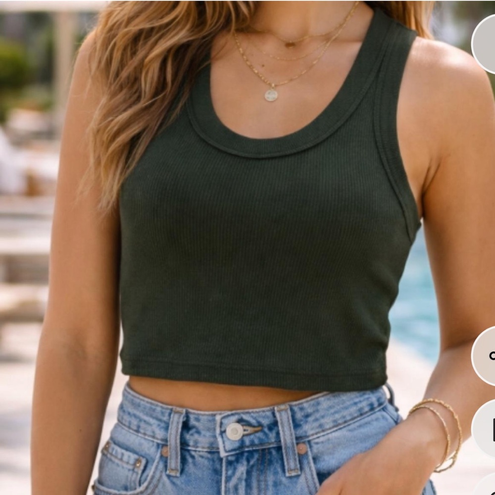 Brandy Melville Dark Olive Ribbed Crop Tank